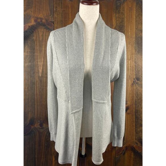 J. Peterman Light Gray Merino Wool Blend Open Front Cardigan Sweater Women's XS - Picture 1 of 8